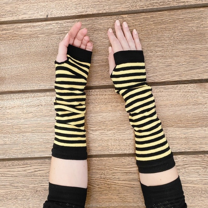 Перчатки без пальцев женские, митенки, чёрно-жёлтые.