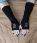 Перчатки митенки с вышивкой Черепашки Ниндзя, длинные, черные